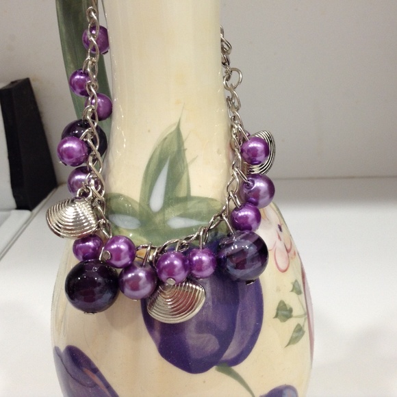 Jewelry - Bracelet Earrings Set Purple Shell Pearls